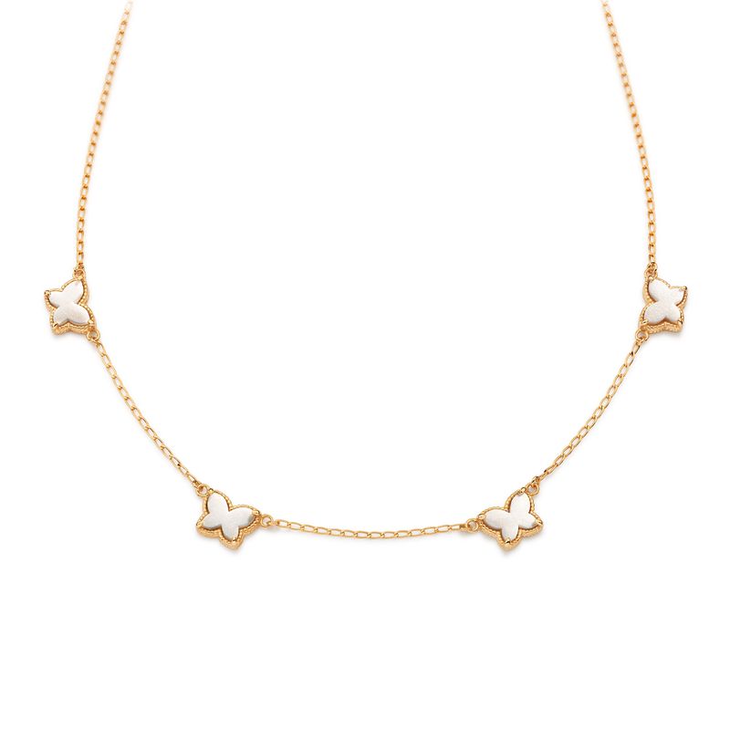 GARGANTILHA BORBOLETAS BANHADA A OURO 18K COM PEDRAS SINTÉTICAS