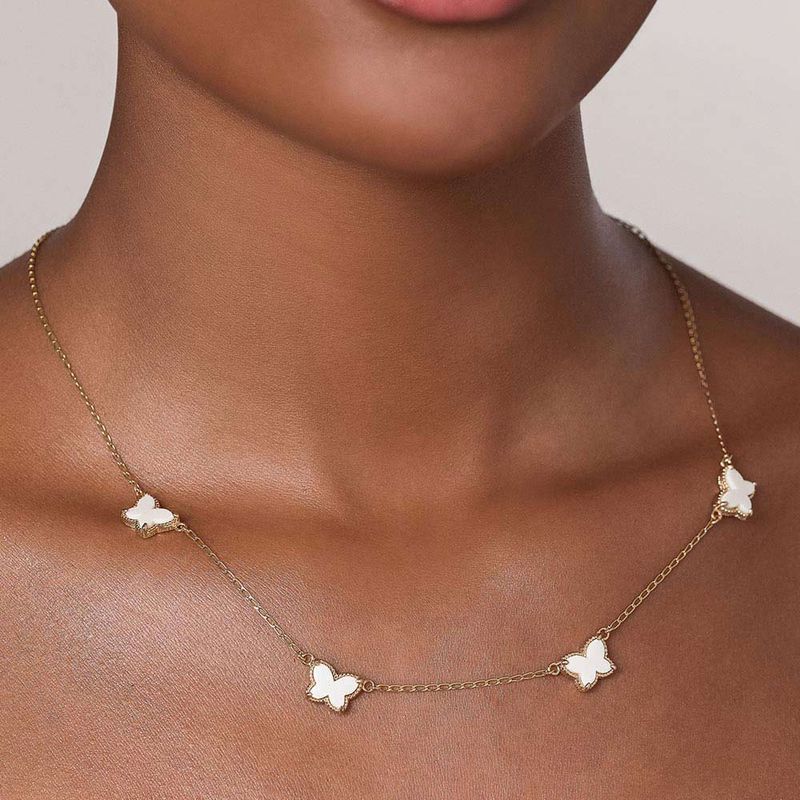 GARGANTILHA BORBOLETAS BANHADA A OURO 18K COM PEDRAS SINTÉTICAS