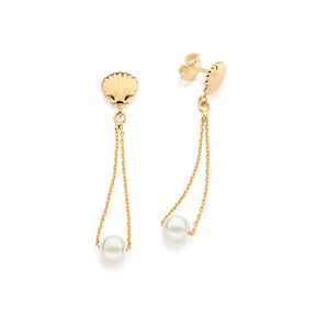 Pendiente colgante de concha con perla sintética, chapado en oro de 18k.