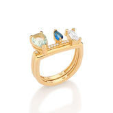 ANILLO DE VARIAS FORMAS CHAPADO EN ORO DE 18K CON CIRCONITAS Y CRISTALES