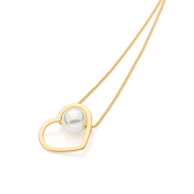 Gargantilla en forma de corazón con perla sintética, chapada en oro de 18k.
